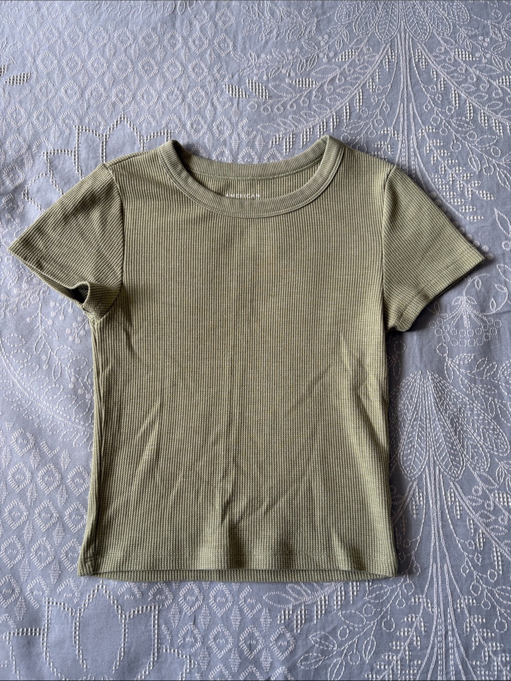 American Eagle - Ribbed Olive Green Short Sleeve Tee